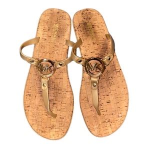 Michael Kors Gold Sandal with Cork Sole Shoes Size 10